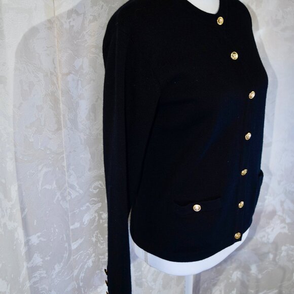 Talbots Size M | Black Wool Blend Cardigan Sweater | Gold Buttons | Pockets - Picture 3 of 7